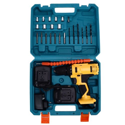 XYONG Perceuse electrique sans fil, tournevis rechargeable, kit reglable 18 V, prise AC100-240 V, EU