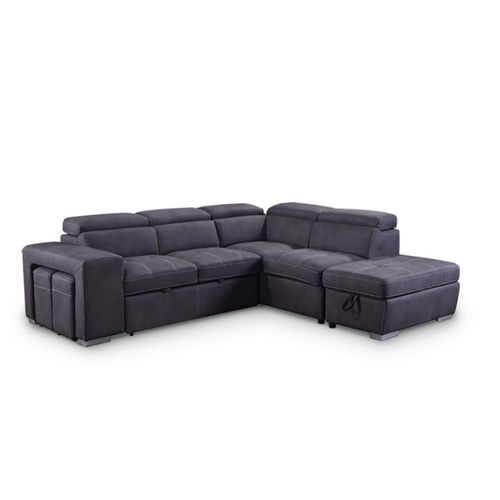 Canapé D'angle Convertible 6 Places En Tissu Gris