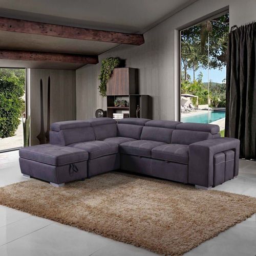 Canapé D'angle Convertible 6 Places En Tissu Gris