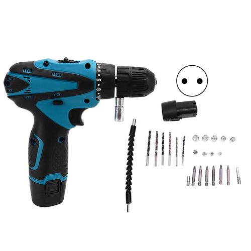 XYONG Perceuse electrique sans fil, tournevis rechargeable, kit reglable 12 V, prise AC100-240 V, EU