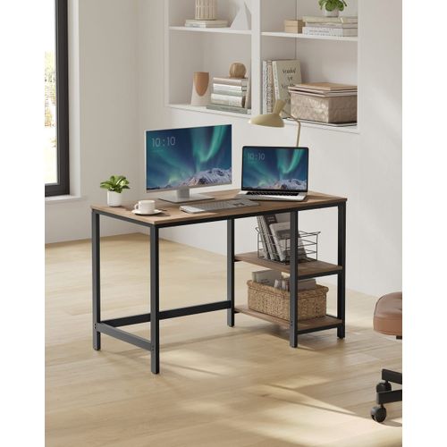 Bureau Avec Rangement En Acier Avec 2 Étagères Marron Camel Et Noir