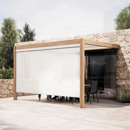 Pergola Bioclimatique Adossée 3x4m Avec 1 Store Bois Blanc