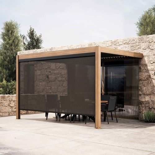 Pergola Bioclimatique Adossée Motorisée Et Éclairée 3x4m Et 1 Store