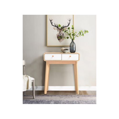 Table Console Avec 2 Tiroirs En Effet Chêne Blanc