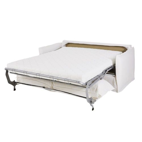 Canapé Convertible 3/4 Places Effet Lin Blanc, Matelas 14 Cm