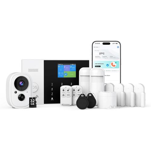 Alarme Maison 4G/Wifi Avec 3Mp Camera Surveillance Wifi À Batterie, Alarme Maison Sans Fil Intelligent Avec Sirène, Détecteur De Mouvement, Capteurs De Fenêtre Et De Porte, Télécom[MAT790377]