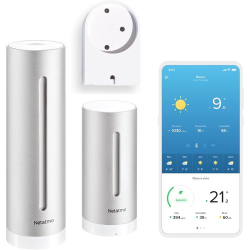 Station Météo Intérieur Extérieur Connectée Sans Fil Avec Support Mural, Thermomètre, Hygromètre, Baromètre, Sonomètre, Qualité De L'Air - Compatible Alexa, Apple Et Google Home, N[MAT790395]