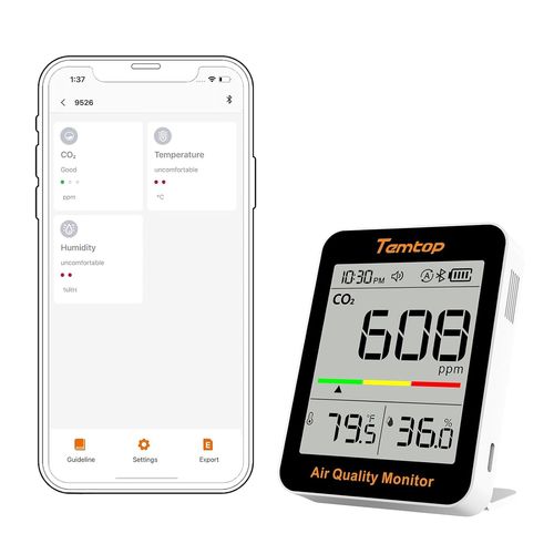 Moniteur De Co2 Bluetooth, Moniteur De Qualité De L'Air Intérieur Portable, Capteur Mesure Co2 Température Humidité Temps Pour Maison Bureau Ecole[MAT790620]