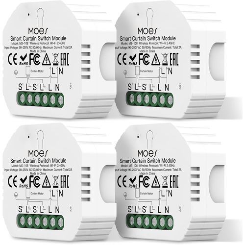 Interrupteur Module Volet Roulant Connecté, Commutateur Rideau Stores Wifi, Compatible Avec Alexa Google Home Smart Life Tuya Pour Commande Vocale, Intelligent Relais Domotique, 4P[MAT790723]