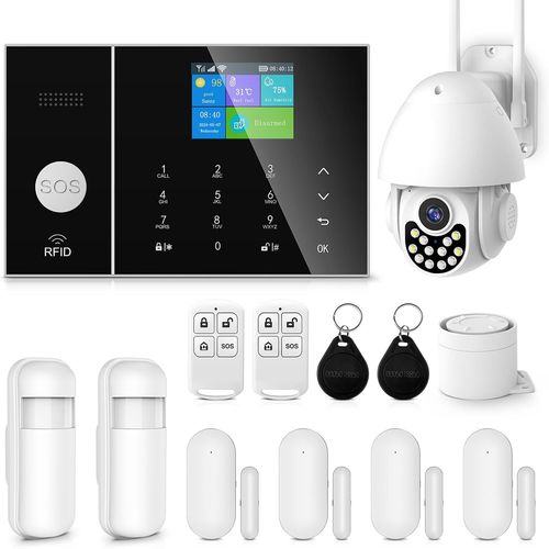 Alarme Maison Sans Fil Intelligent Wifi Avec Caméra Surveillance Étanche Ip66, 120Db Sirène Kit Alarme Maison Sans Fil 4G Avec Caméra 1080P, Compatible Avec Alexa Et Assistant Goog[MAT790685]