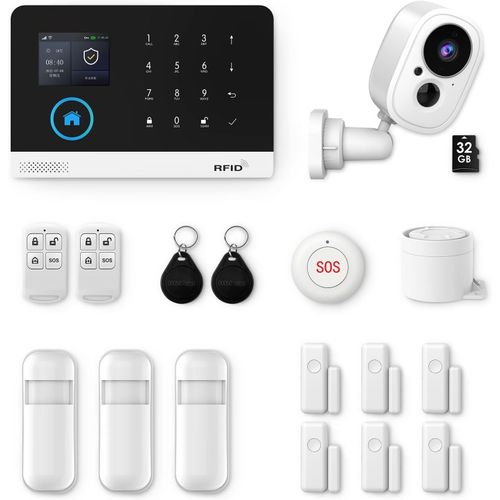 Alarme Maison Sans Fil Wifi/4G Avec 1080P Caméra Surveillance Wifi Extérieure, Système Alarme Maison Avec Alerte App, Détecteur De Mouvement, Télécommandes, Capteurs De Fenêtre Et [MAT790231]