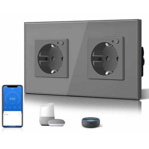 Double Prise Schuko Wi-Fi Intelligente, 16 A, Pose Encastrée, Contrôle Par Application, Compatible Avec Alexa/Google Home, Contrôle Énergétique, Programmes, Minuterie, 2,4 Ghz Uniq[MAT791134]