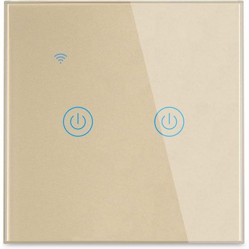 Interrupteur Mural Tactile Télécommande Intelligente Sans Fil Prise En Charge De La Commande Vocale Partage De La Famille Fonction De Minuterie Fil Neutre Requis(Doré, 2Gang)[MAT790769]