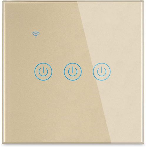 Interrupteur Mural Tactile Télécommande Intelligente Sans Fil Prise En Charge De La Commande Vocale Partage De La Famille Fonction De Minuterie Fil Neutre Requis(Doré,3Gang)[MAT790767]