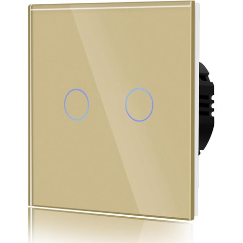 2 Gang 2 Voie Interrupteur Général À Commande Tactile, Interrupteur Mural À Commande Tactile Avec Indicateur Led Et Panneau En Verre 110V-240V Or[MAT791312]