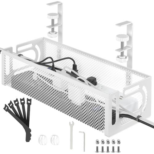 Plateau De Gestion Des Câbles Sous Le Bureau Sans Perçage, Plateau De Câbles En Maille Métallique Pour Organisateur De Fils, Accessoires De Bureau (Blanc)[MAT790605]