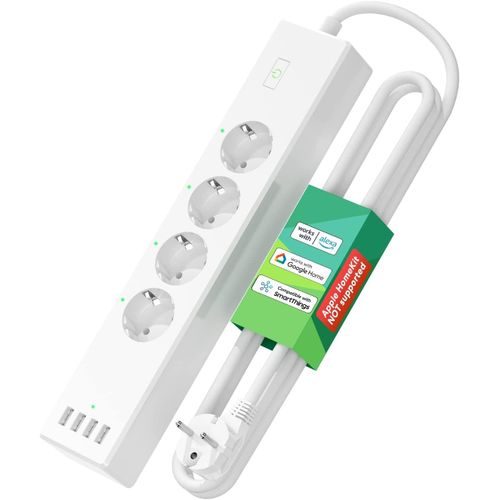 Multiprise Connectée (Type F), 16A Multiprise Wifi Avec 4 Prises Et 4 Ports Usb Compatible Avec Alexa Et Google Home, Prise Wifi Avec Commande Vocale Et Contrôle À Distance[MAT790777]