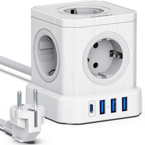 Cube Multiprise Prise 9-En-1, 4000 W, Avec 5 Prises, 3 Usb-A Et 1-Usb-C, Protection Surtension, Powercube Avec Rallonge De 2 Mètres, Blanc[MAT790895]