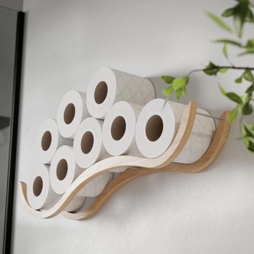 Support De Papier Toilette Mural Pour Salle De Bain - Organiseur De Rouleau De Papier Toilette - Support En Bois Unique Pour Papier De Soie - Accessoires De Bain En Bois - Vague (T[MAT791113]
