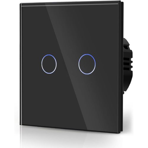 2 Gang 1 Voie Interrupteur Général À Commande Tactile, Interrupteur Mural À Commande Tactile Avec Indicateur Led Et Panneau En Verre 110V-240V Noir[MAT791310]