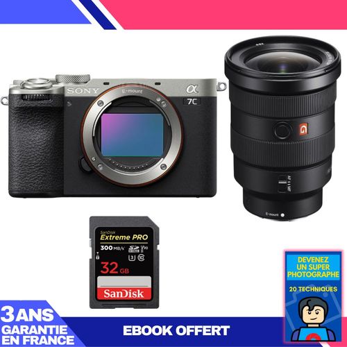 Boitier Sony A7C II Silver + FE 16-35mm f/2.8 GM + 1 SanDisk 32GB Extreme PRO UHS-II SDXC 300 MB/s + Ebook 'Devenez Un Super Photographe'