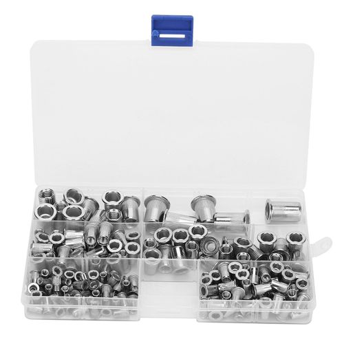 XYONG Ecrous a riveter en acier inoxydable, 165 pieces, en boite, M3/4/5/6/8/10, materiel de fixation combine