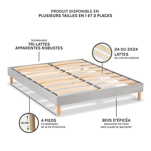 Sommier À Lattes En Bois 140x190 Cm Gris Livré En Kit