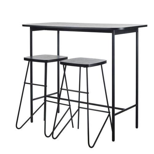 Table À Manger Haute Et Tabourets (X2) Noir Mat 2 Personnes L120