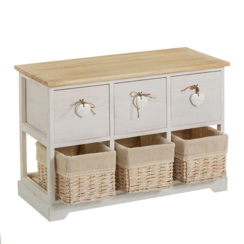 Meuble De Rangement D'entrée 3 Tiroirs + 3 Paniers 71x32x49cm