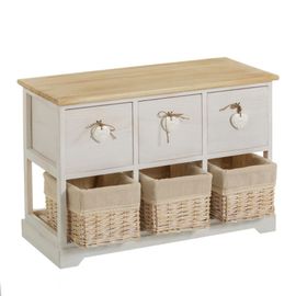 Meuble De Rangement D'entrée 3 Tiroirs + 3 Paniers 71x32x49cm