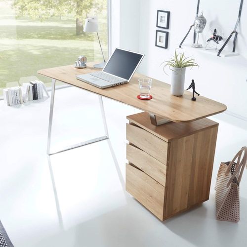 Bureau 3 Tiroirs En Bois Massif Chêne Clair