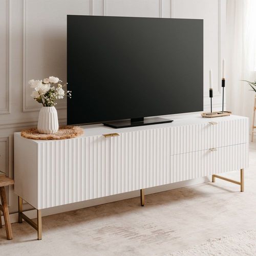 Meuble Tv 2 Portes 2 Tiroirs L179 X H61 Cm - Blanc