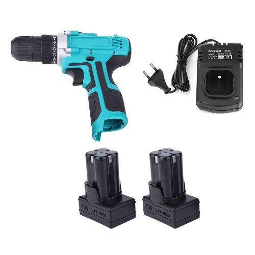 Perceuse electrique rechargeable 25 V, tournevis sans fil, batterie au lithium, outil de percage, prise UE 110   220 V, deux batteries et un chargeur