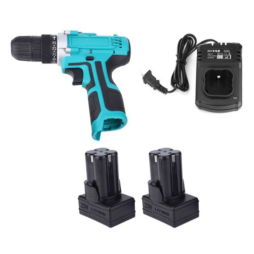 Perceuse electrique rechargeable 25 V, batterie au lithium, tournevis, outil manuel, prise americaine 110-220 V, 2 batteries, 1 chargeur