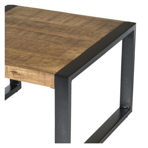 Table Basse Carrée 60x60 En Bois De Manguier Massif Et Métal Noir
