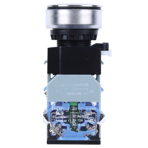 Interrupteur a bouton-poussoir industriel avec lumiere bleue, diametre d'installation de 30 mm, GQ38 AC/DC 24 V, reinitialisation
