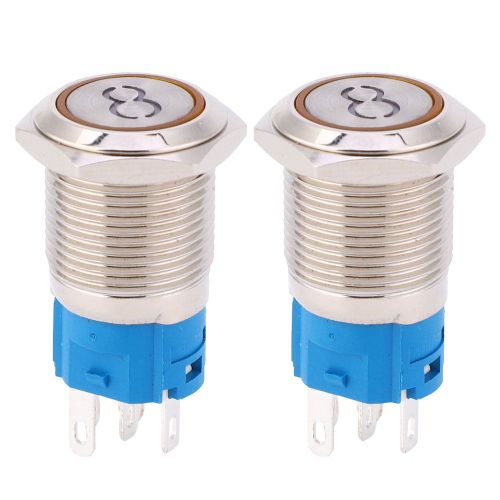Lot de 2 interrupteurs a bouton-poussoir de 16 mm en acier inoxydable, tete plate, reinitialisation automatique, 5 broches, symbole ??8??, jaune, 3 a 6 V CC
