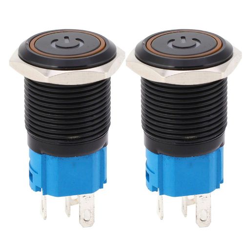 Interrupteur metallique autobloquant noir, protection IP65, avec lampe LED et symbole, 16 mm (jaune 220 V CA), 2 pieces