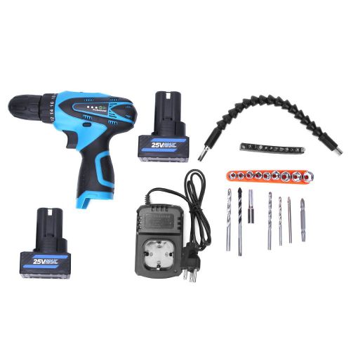 Perceuse-visseuse electrique sans fil portable 25 V, double vitesse, rotation horaire/antihoraire, batterie au lithium, outil electrique manuel, double batterie, prise US 100-240 V
