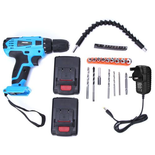 Perceuse a main portable sans fil 21 V a deux vitesses, batterie au lithium, tournevis electrique, outil de charge, double batterie, prise britannique (100-240 V)