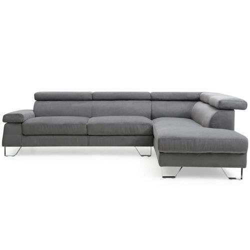 Canapé D'angle Avec Têtières Relevables Velours Gris Foncé