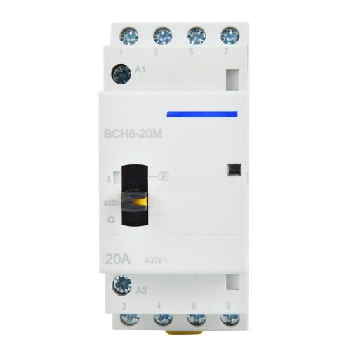 Contacteur domestique CA BCH8-20M 24 V 20 A 4 poles sur rail DIN avec interrupteur de commande manuel 2 NO 2 NC