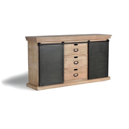 Buffet 3 Tiroirs Et 2 Portes En Manguier Et Métal 85x160x40 Cm