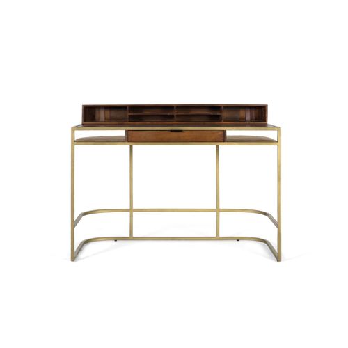 Bureau Artisanal En Bois De Manguier Avec Structure Dorée