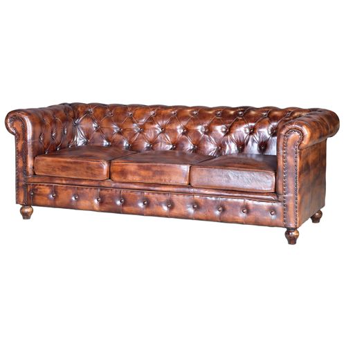 Canapé Chester En Cuir Marron Materasée