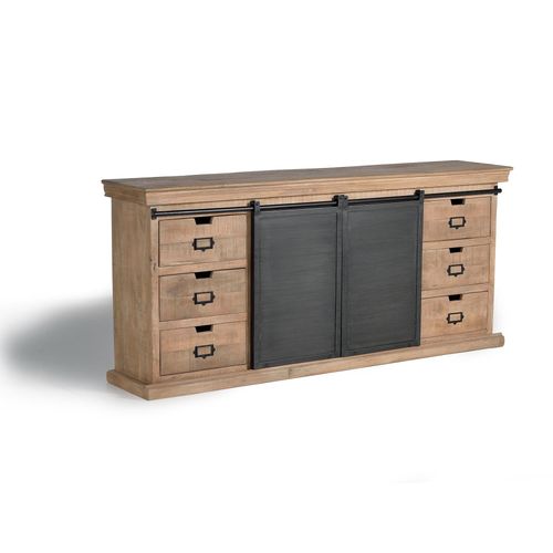 Buffet 6 Tiroirs Et 2 Portes En Manguier Et Métal 85x190x40 Cm