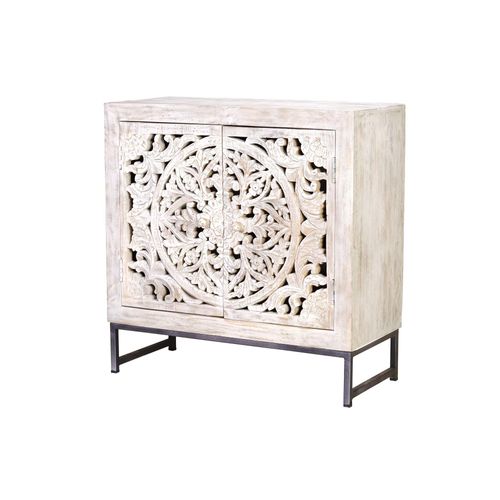 Buffet En Manguier, Pieds En Métal Blanc Et Gris Vieilli