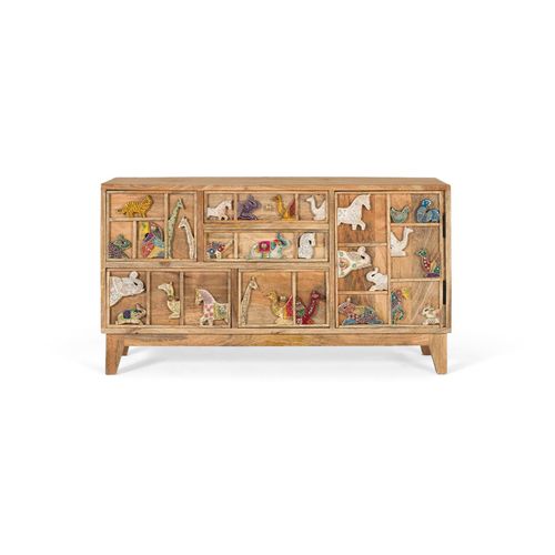 Commode À 5 Tiroirs Sculptée À La Main En Bois De Manguier