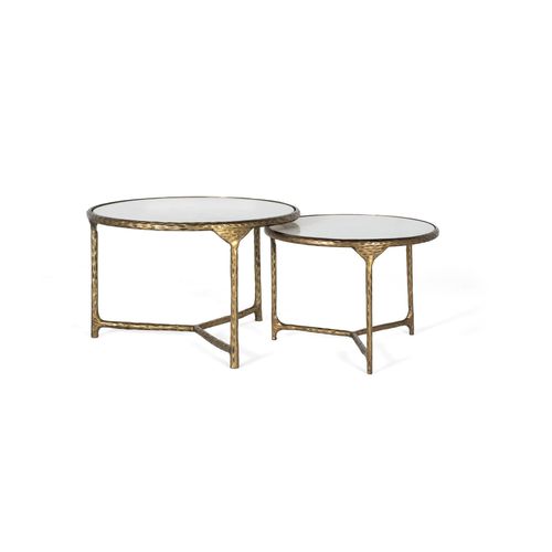 Set De 2 Tables Basses Rondes Dorées Et Blanches