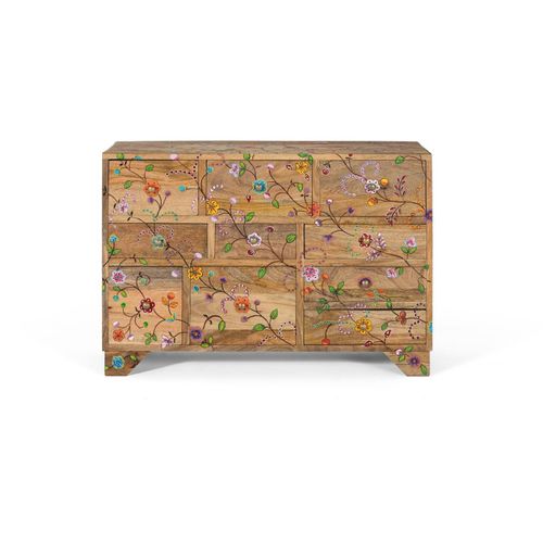 Commode Avec 10 Tiroirs Sculptés À La Main En Bois De Manguier